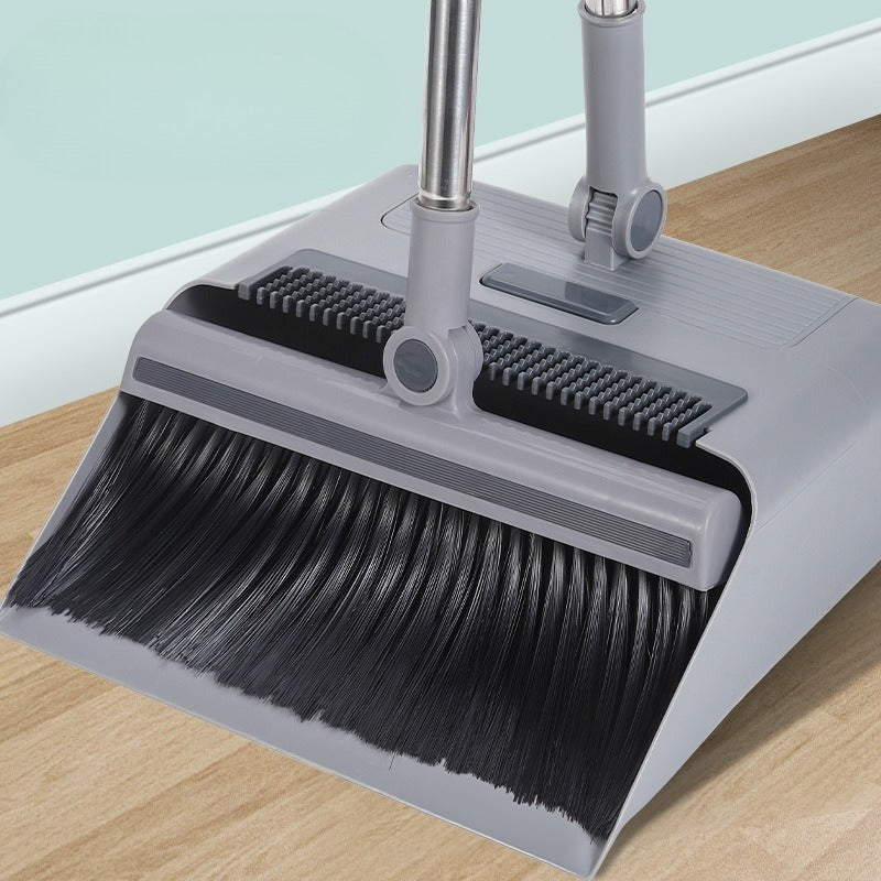 Long Handle Broom, Dustpan and Brush Set | Dense PVC Bristles, Grey or White | Upright Storage for Easy Cleaning
