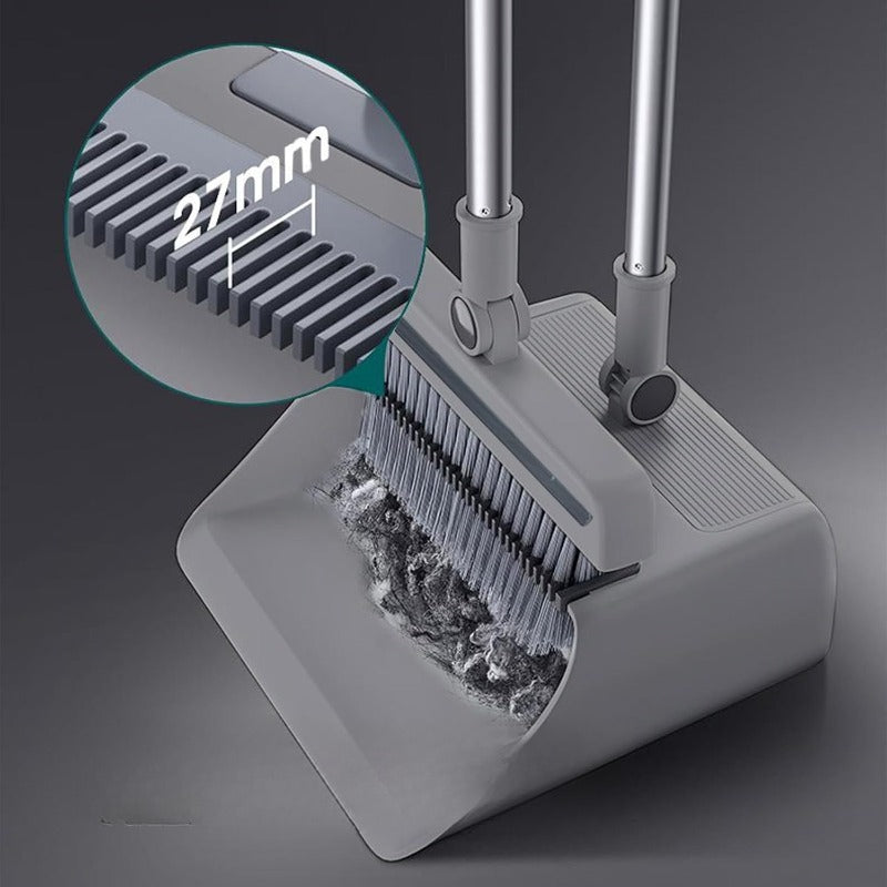 Long Handle Broom, Dustpan and Brush Set | Dense PVC Bristles, Grey or White | Upright Storage for Easy Cleaning