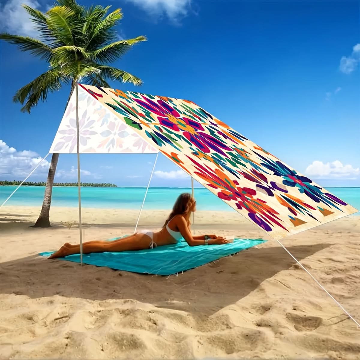 Bohemian Mandala Outdoor Sun Shade Canopy | 4 Sizes, Up to 6-Person Coverage | Polyester Fabric with Hanging Rings