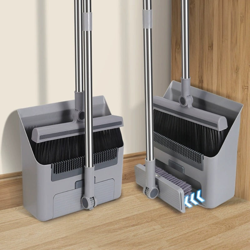 Long Handle Broom, Dustpan and Brush Set | Dense PVC Bristles, Grey or White | Upright Storage for Easy Cleaning