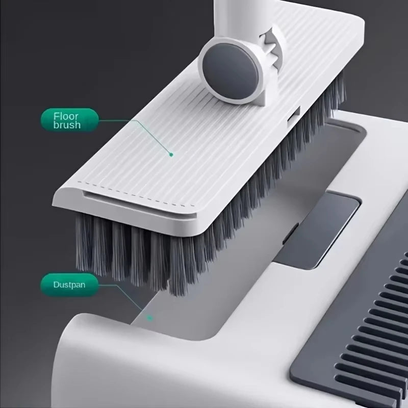 Long Handle Broom, Dustpan and Brush Set | Dense PVC Bristles, Grey or White | Upright Storage for Easy Cleaning