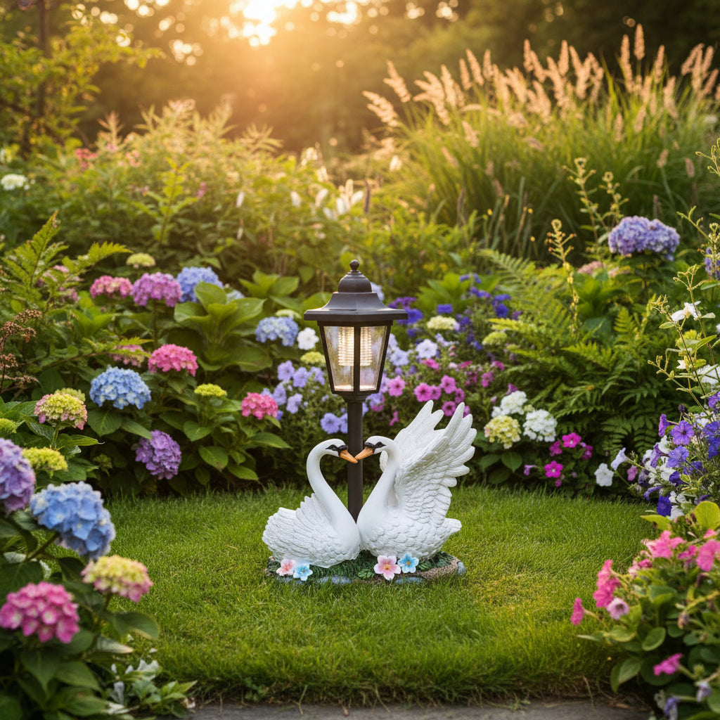 Solar-Powered Duck & Swan Garden Ornament with Lantern | 5 Hand-Painted Styles | Auto Dusk-to-Dawn Outdoor Lighting