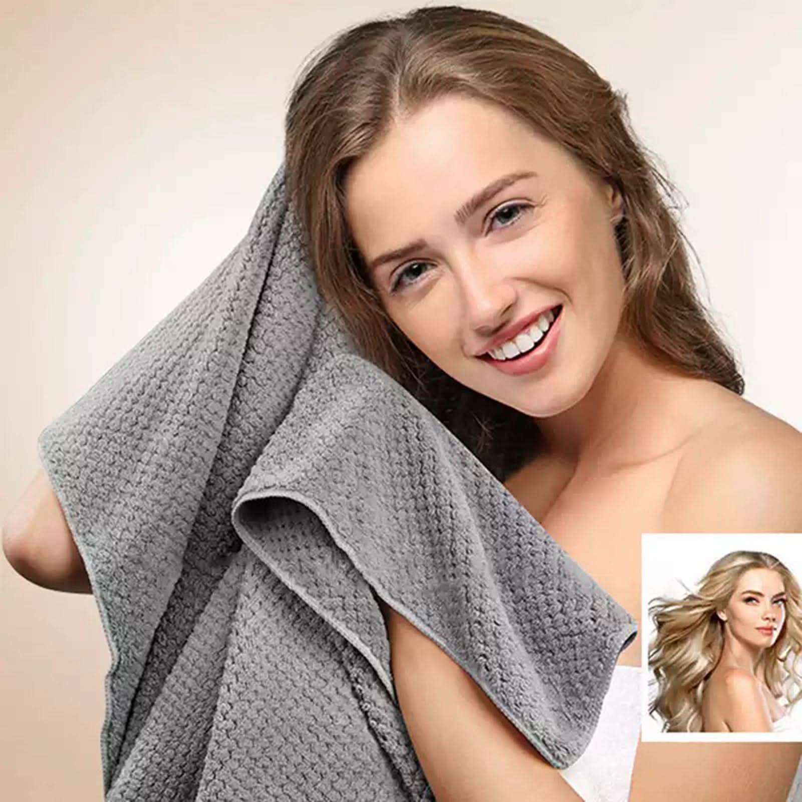 Coral Velvet Hair Towel Wrap 23.6 x 39.4 In | Quick-Dry Microfiber | Khaki, Blue, Pink & Gray | Frizz-Reducing Button Closure