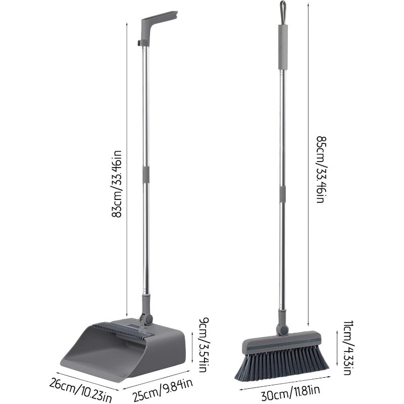 Long Handle Broom, Dustpan and Brush Set | Dense PVC Bristles, Grey or White | Upright Storage for Easy Cleaning