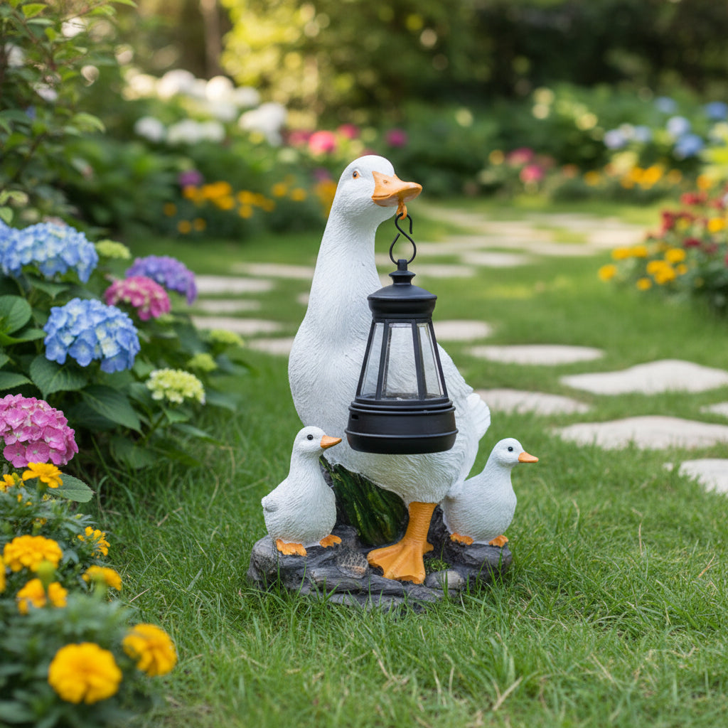 Solar-Powered Duck & Swan Garden Ornament with Lantern | 5 Hand-Painted Styles | Auto Dusk-to-Dawn Outdoor Lighting