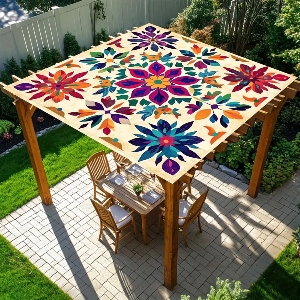 Bohemian Mandala Outdoor Sun Shade Canopy | 4 Sizes, Up to 6-Person Coverage | Polyester Fabric with Hanging Rings