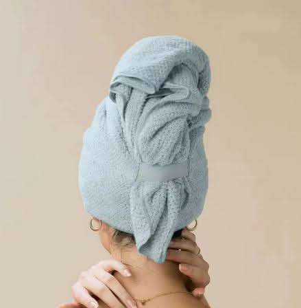 Coral Velvet Hair Towel Wrap 23.6 x 39.4 In | Quick-Dry Microfiber | Khaki, Blue, Pink & Gray | Frizz-Reducing Button Closure