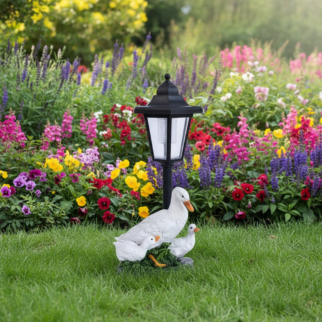 Solar-Powered Duck & Swan Garden Ornament with Lantern | 5 Hand-Painted Styles | Auto Dusk-to-Dawn Outdoor Lighting
