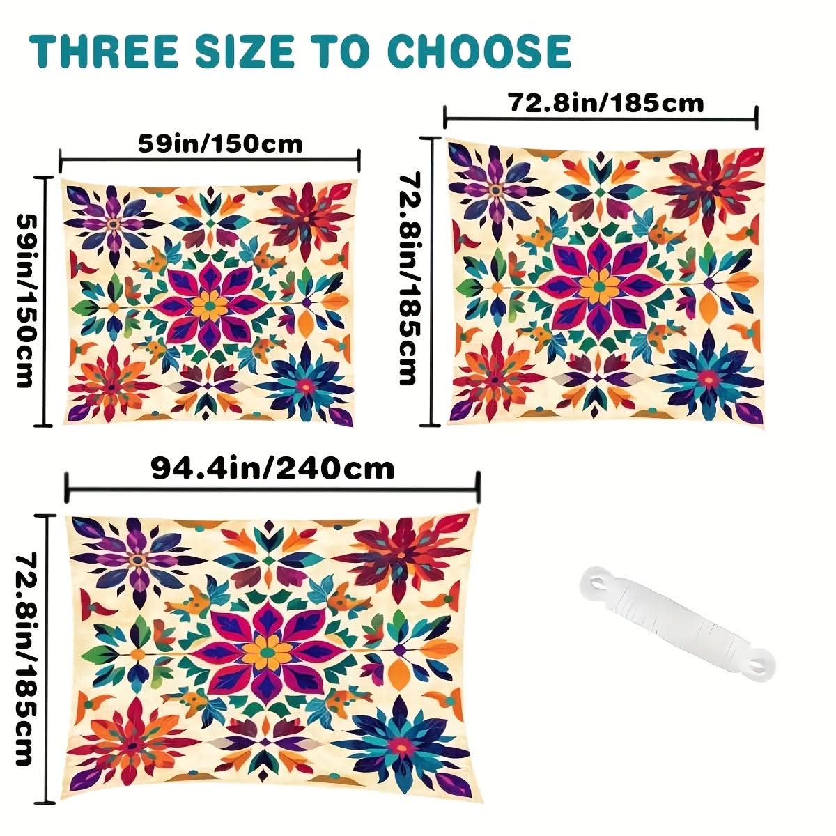 Bohemian Mandala Outdoor Sun Shade Canopy | 4 Sizes, Up to 6-Person Coverage | Polyester Fabric with Hanging Rings