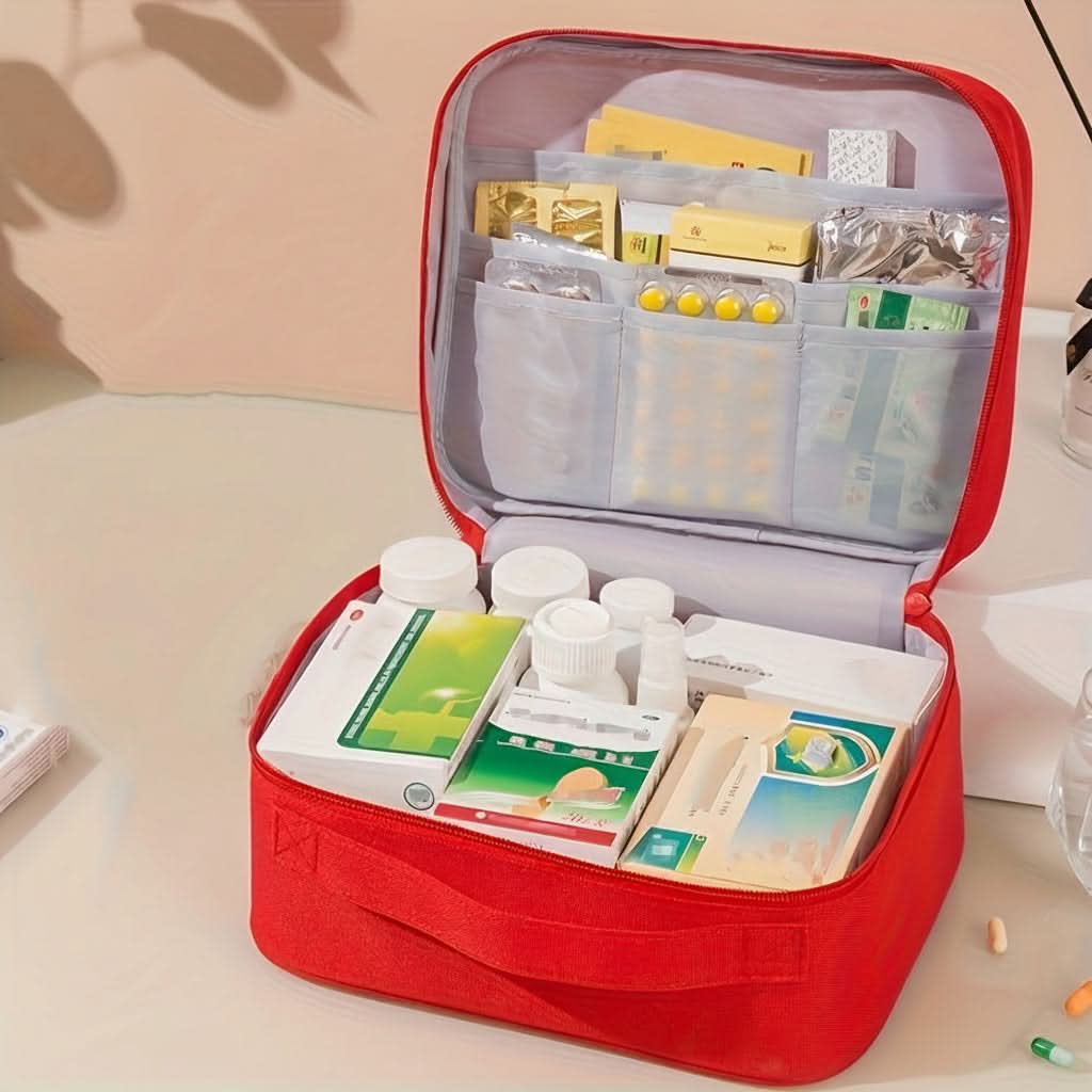 XL Portable First Aid Organizer Bag | Red, Blue, Pink or Yellow | Multi-Compartment Oxford Storage for Home & Travel