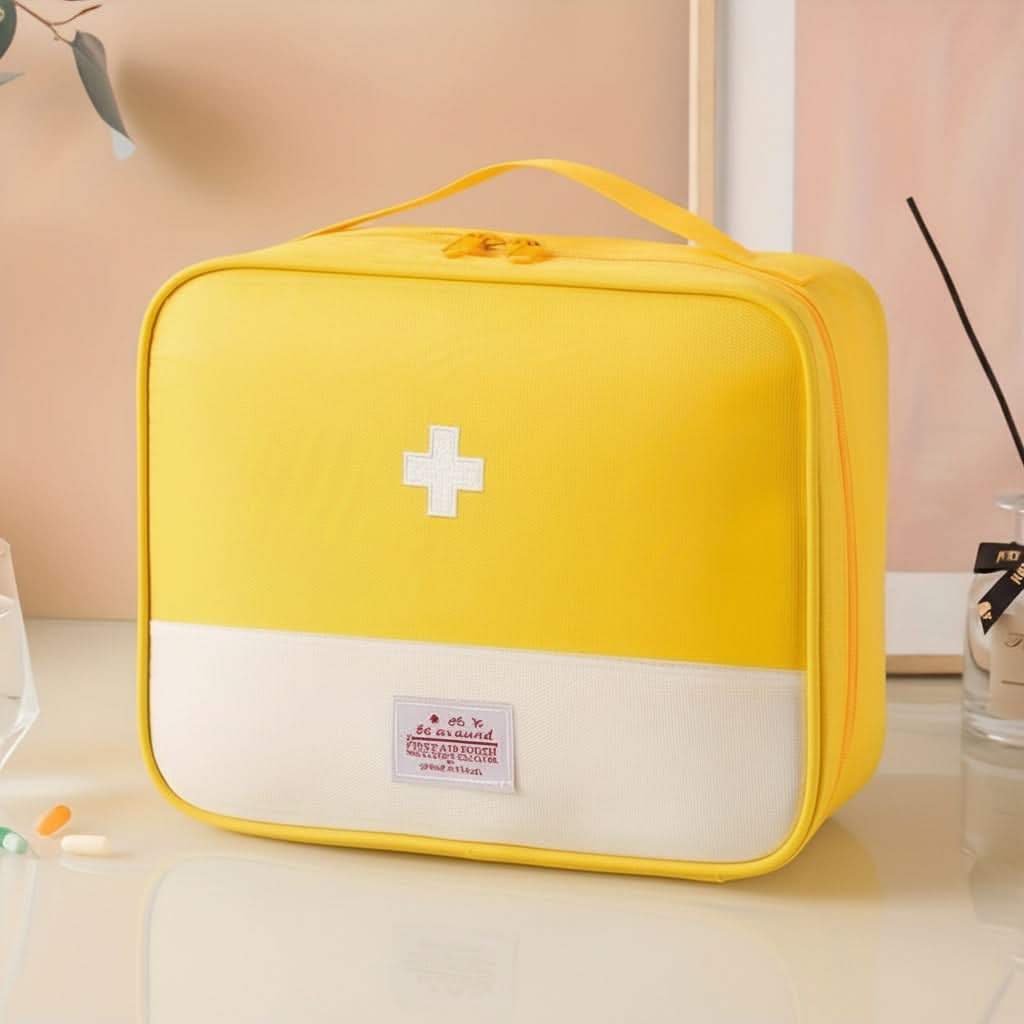 XL Portable First Aid Organizer Bag | Red, Blue, Pink or Yellow | Multi-Compartment Oxford Storage for Home & Travel