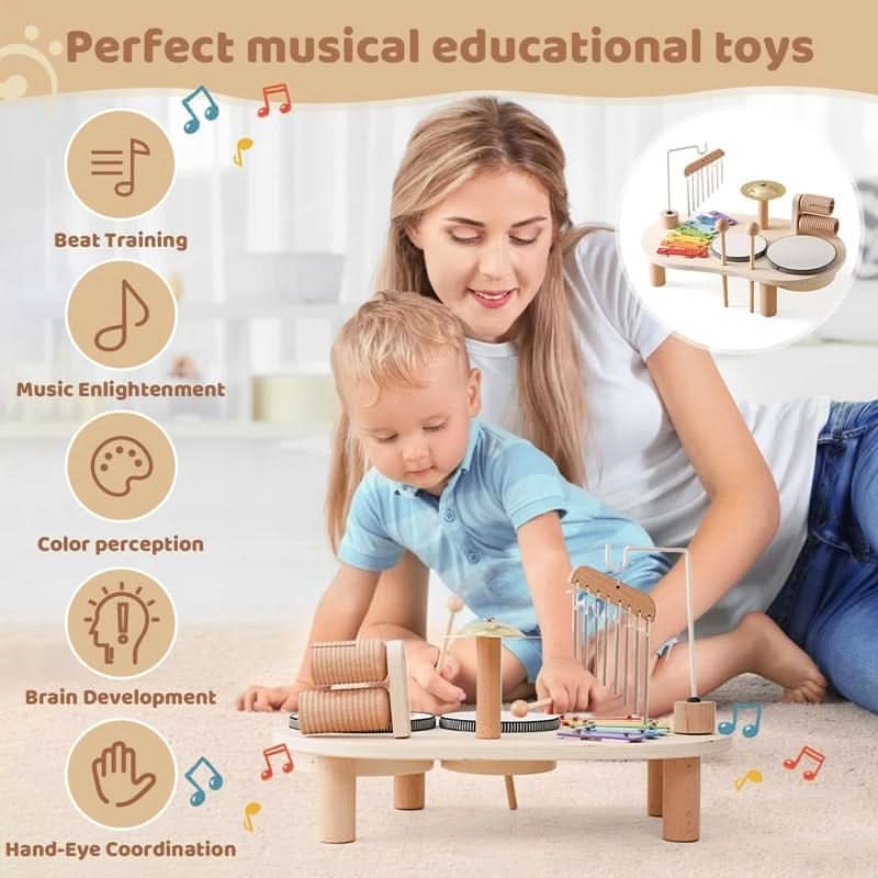 8-Piece Wooden Musical Toy Set | Xylophone, Drum, Cymbals & Rattle | Educational Instrument Play for Ages 12M+