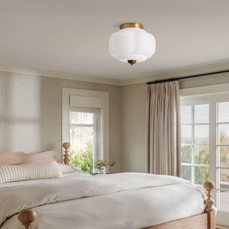 Milk Glass Ceiling Light Pumpkin Semi Flush