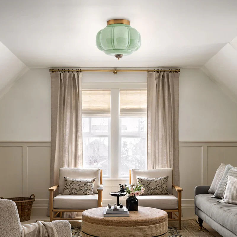 Milk Glass Ceiling Light Pumpkin Semi Flush