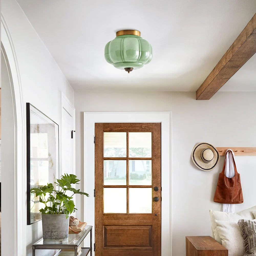 Milk Glass Ceiling Light Pumpkin Semi Flush