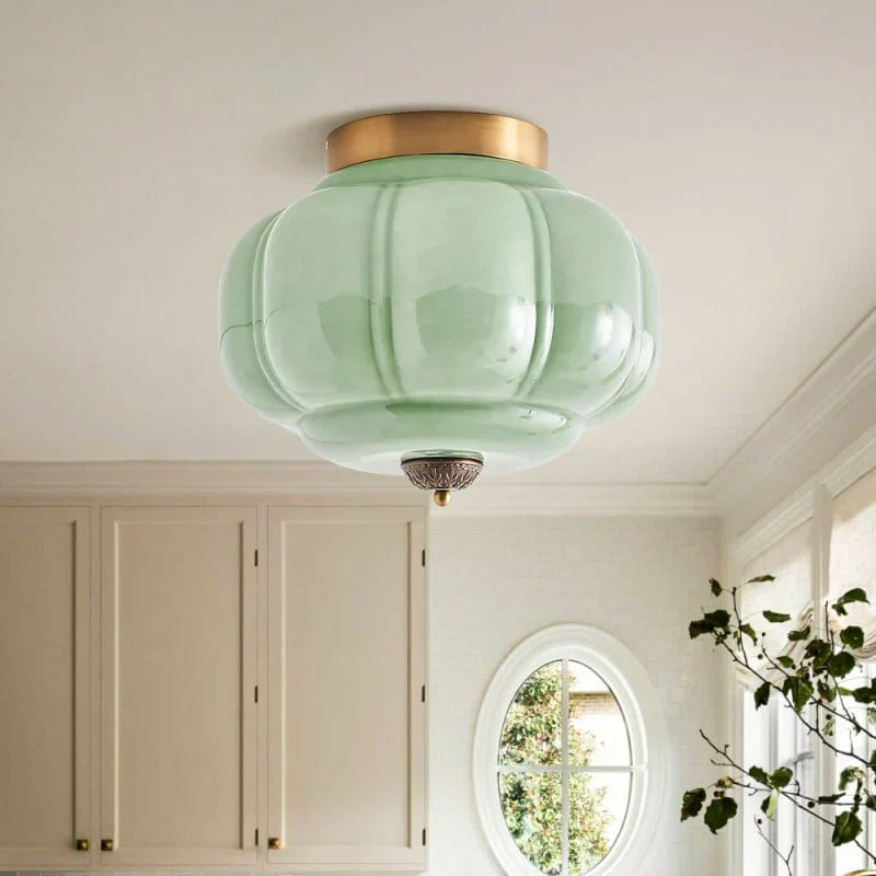 Milk Glass Ceiling Light Pumpkin Semi Flush