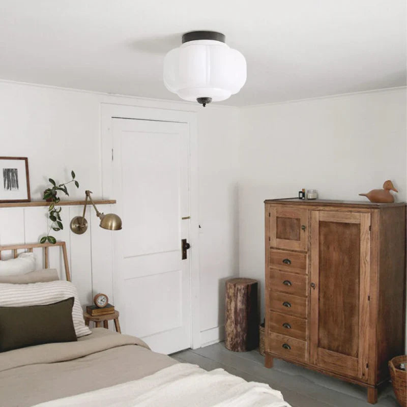 Milk Glass Ceiling Light Pumpkin Semi Flush
