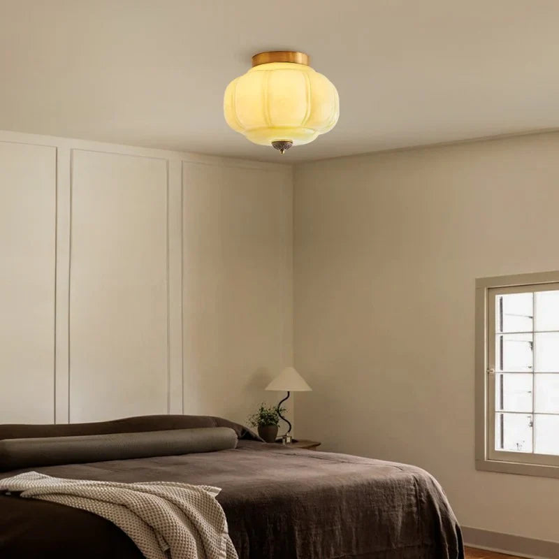 Milk Glass Ceiling Light Pumpkin Semi Flush