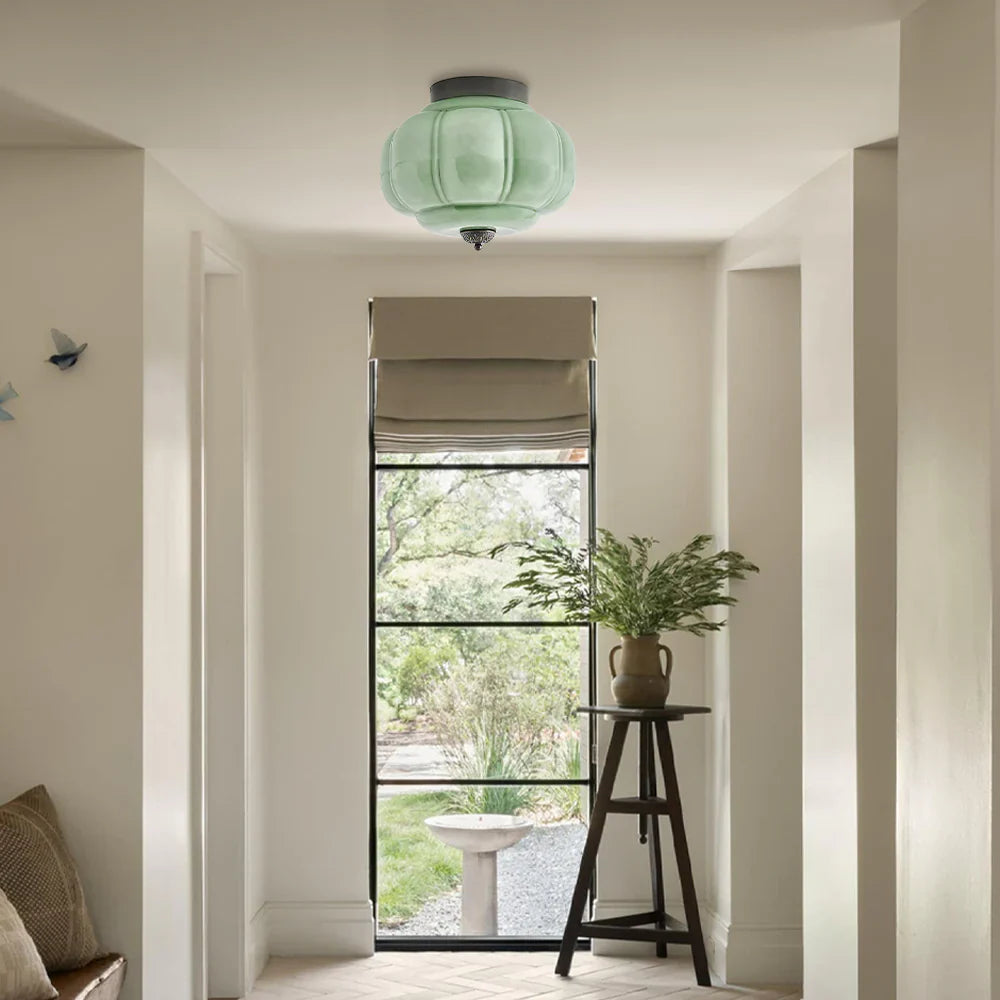 Milk Glass Ceiling Light Pumpkin Semi Flush
