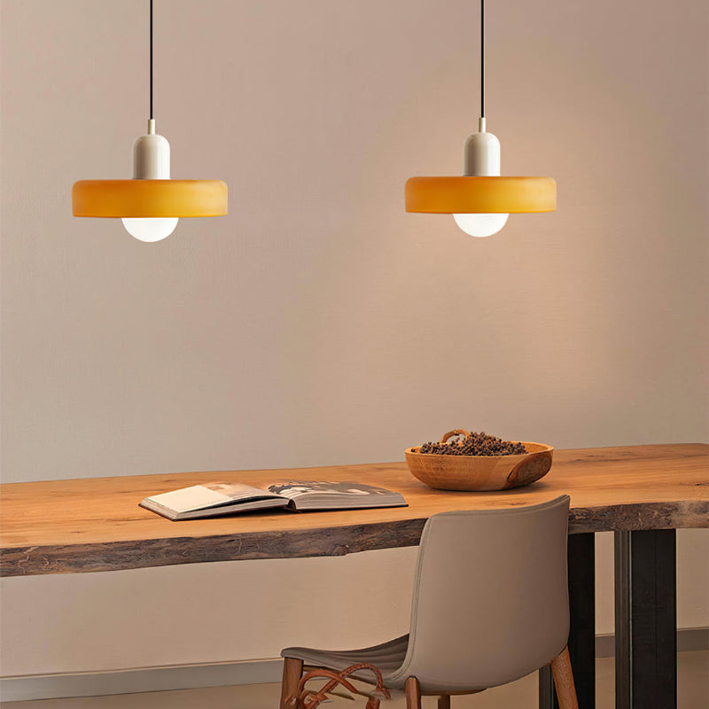 Glass Pendant Light Ceiling Fixture in Bauhaus Style | Even Glow over a Dining Table or Kitchen Island | 10 x 7 Inch