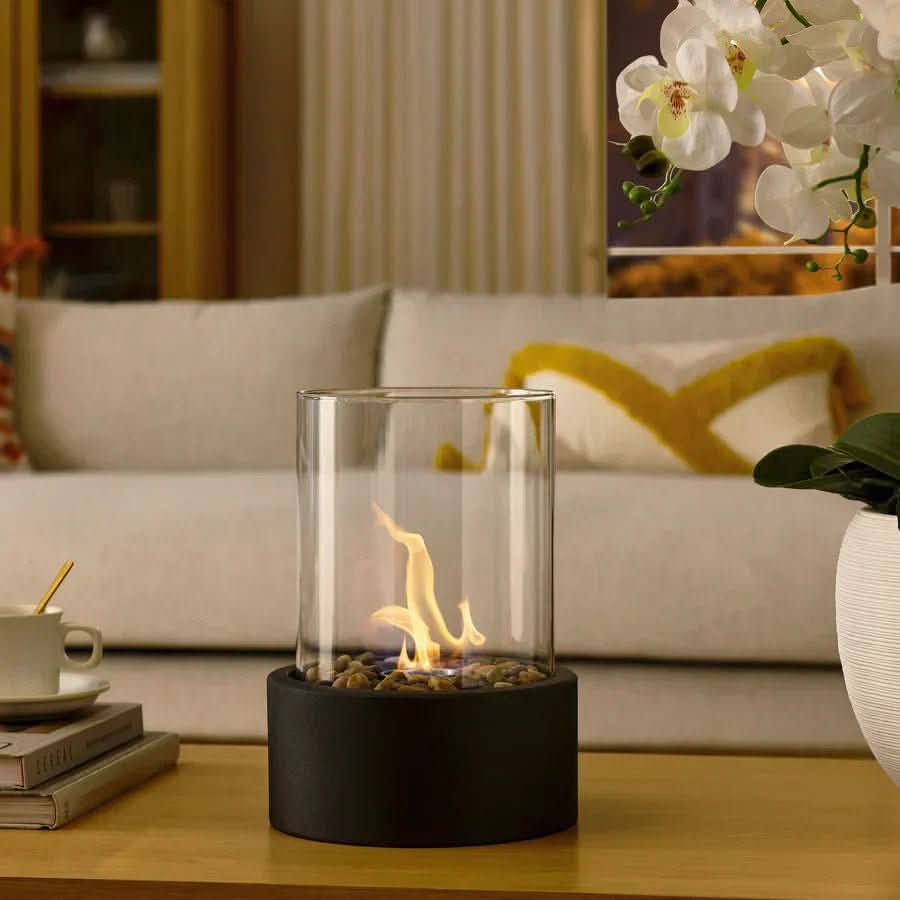 Modern Bioethanol Table Fireplace | Indoor & Outdoor Fire Pit | Smoke-Free Real Flame Ambiance for Patios & Living Rooms