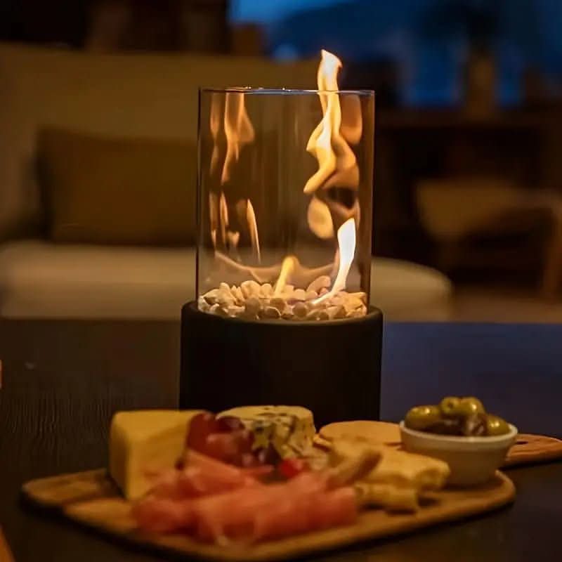 Modern Bioethanol Table Fireplace | Indoor & Outdoor Fire Pit | Smoke-Free Real Flame Ambiance for Patios & Living Rooms