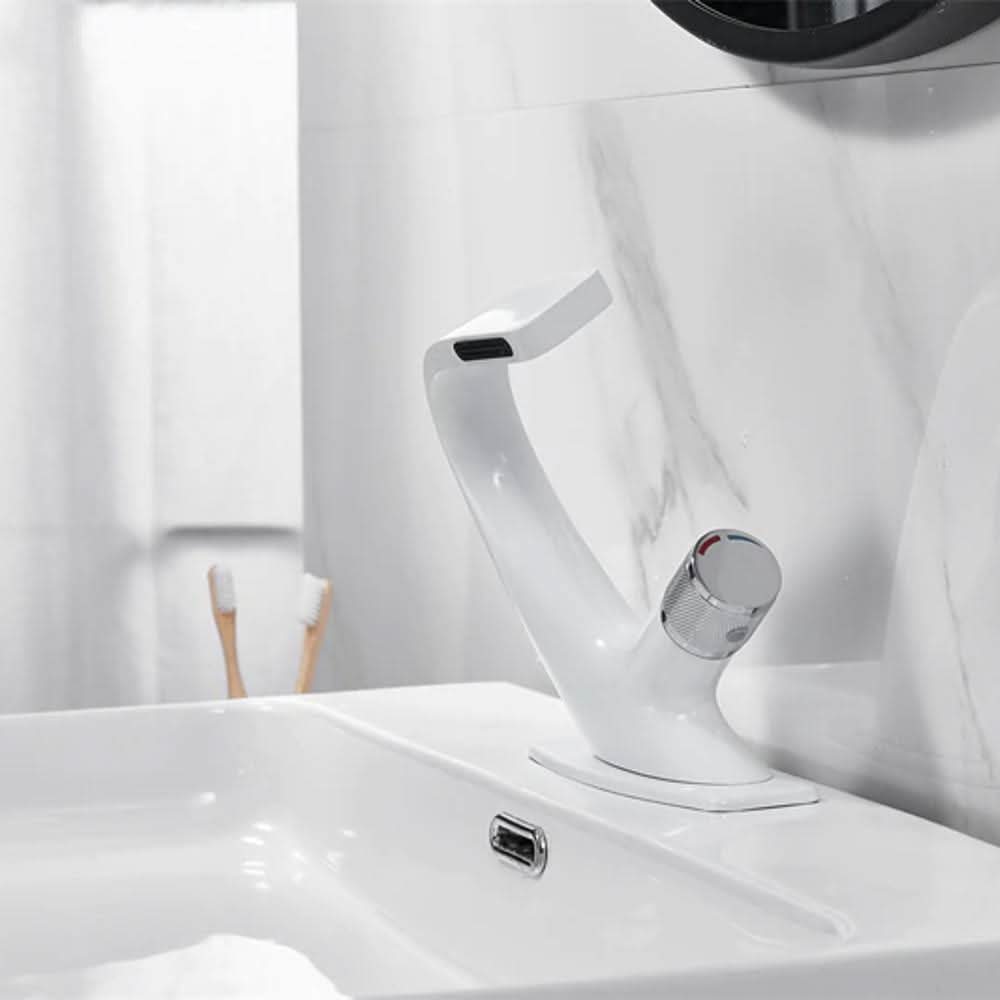 AQUACASCADE Basin Tap - Modern brass waterfall basin tap for luxurious bathroom design