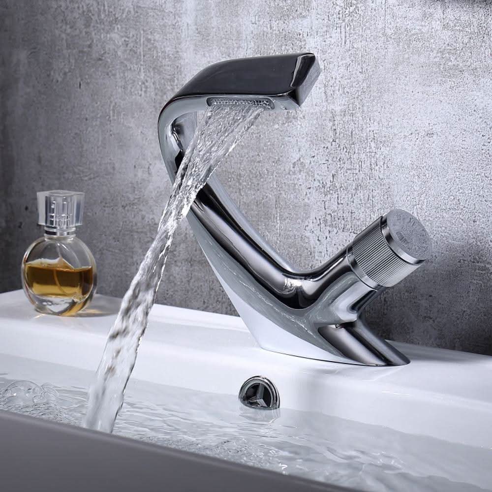 AQUACASCADE Basin Tap - Modern brass waterfall basin tap for luxurious bathroom design