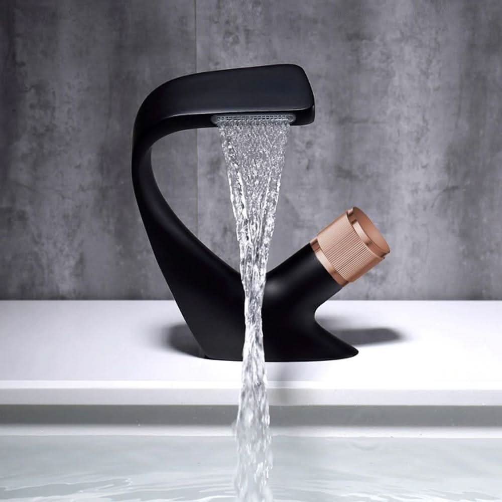 AQUACASCADE Basin Tap - Modern brass waterfall basin tap for luxurious bathroom design