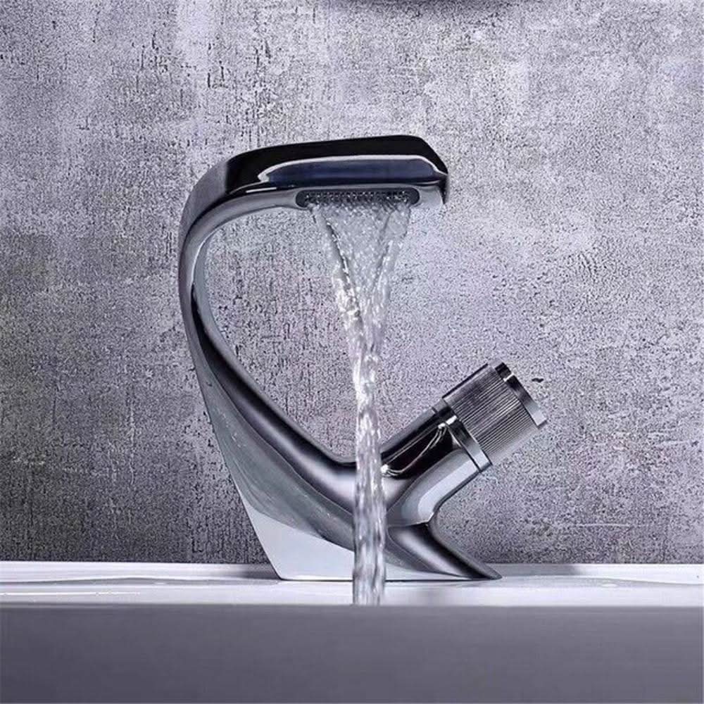 AQUACASCADE Basin Tap - Modern brass waterfall basin tap for luxurious bathroom design