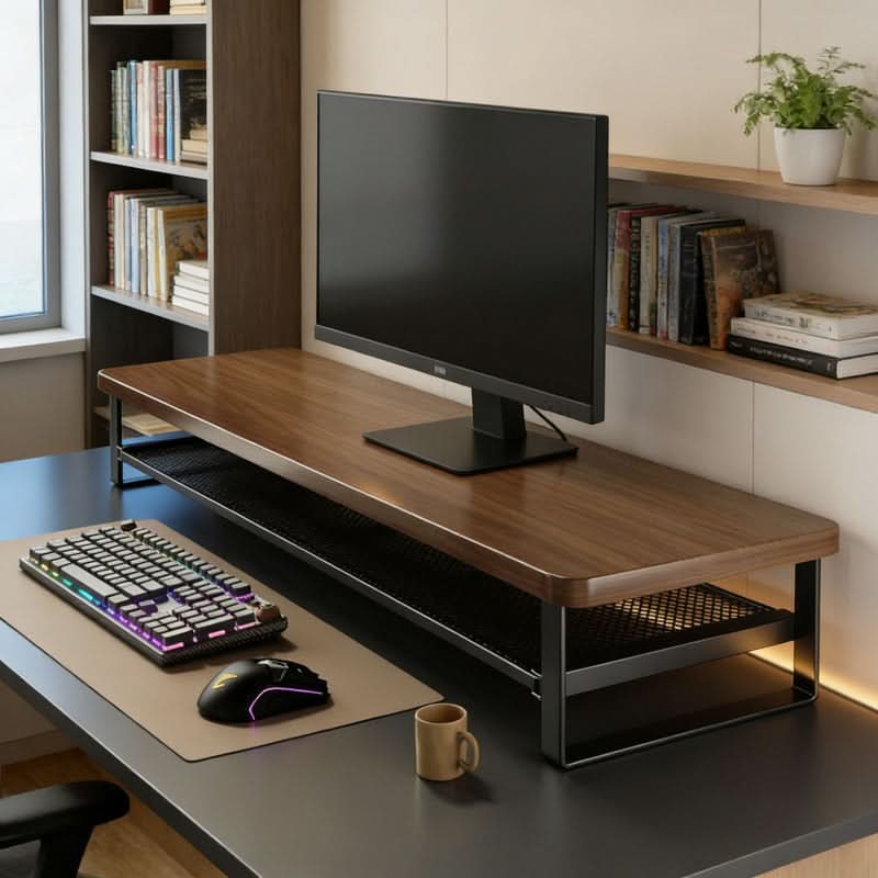 Dual-Layer Monitor Stand With Pull-Out Storage Drawer | 3 Widths 19.7-39.4 In | MDF & Metal, Holds Up to 33 Lbs