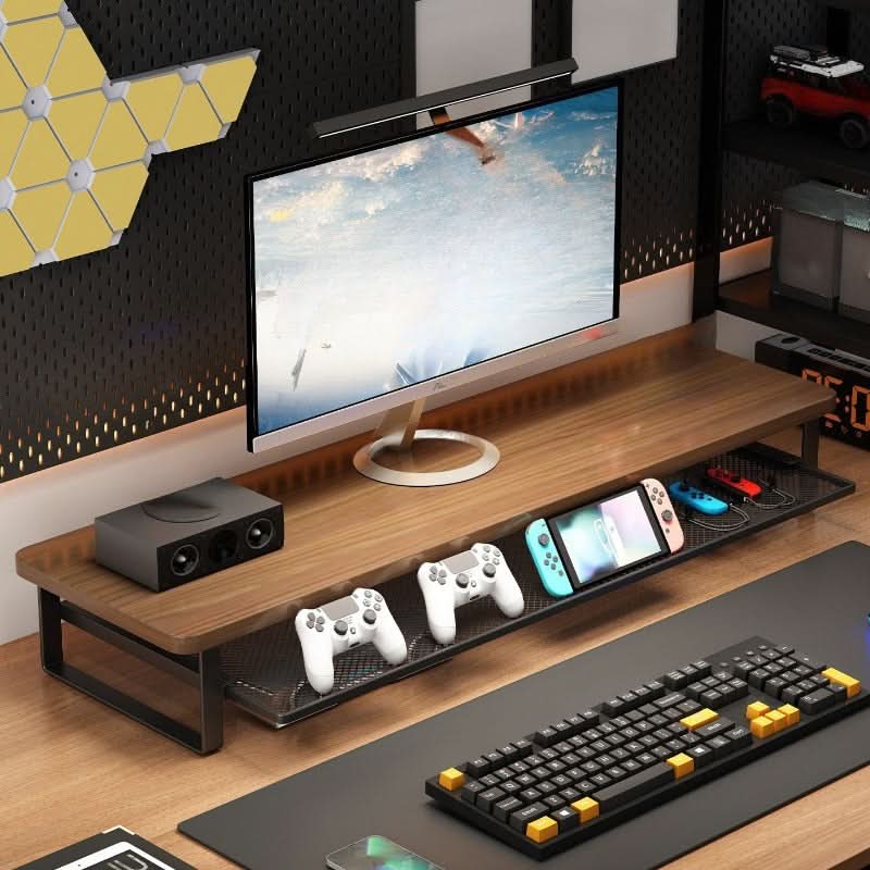 Dual-Layer Monitor Stand With Pull-Out Storage Drawer | 3 Widths 19.7-39.4 In | MDF & Metal, Holds Up to 33 Lbs