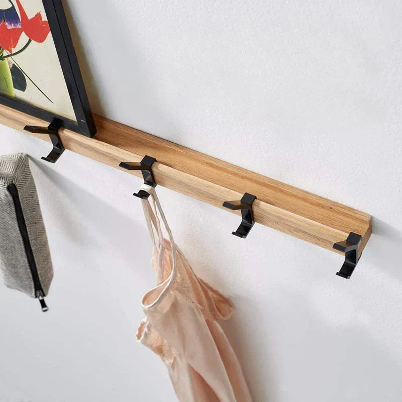 Nordic Coat Racks for Wall with 5 Movable Double Hooks | Rubberwood and Aluminum Hallway Rail | 40 cm Wide in Black