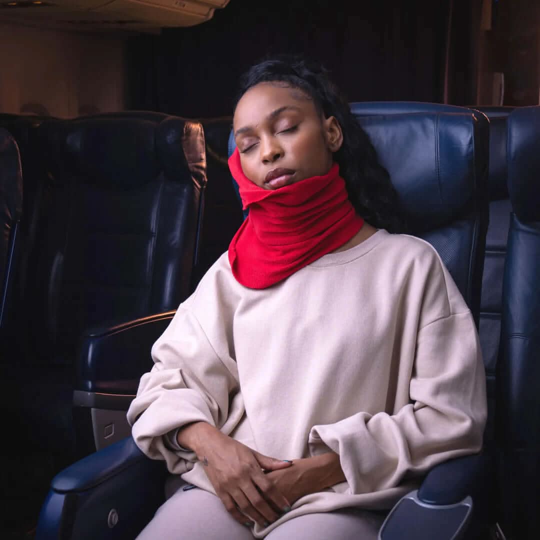 Memory Foam Travel Neck Pillow with Washable Cover | Gray, Black & Red | Ergonomic Support for Flights & Car Rides