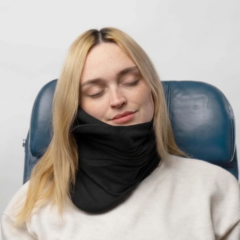 Memory Foam Travel Neck Pillow with Washable Cover | Gray, Black & Red | Ergonomic Support for Flights & Car Rides
