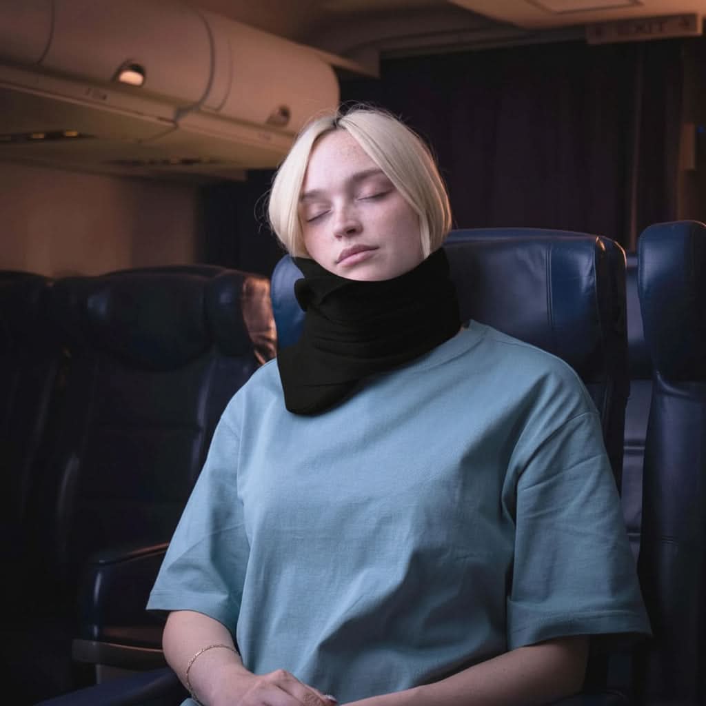 Memory Foam Travel Neck Pillow with Washable Cover | Gray, Black & Red | Ergonomic Support for Flights & Car Rides