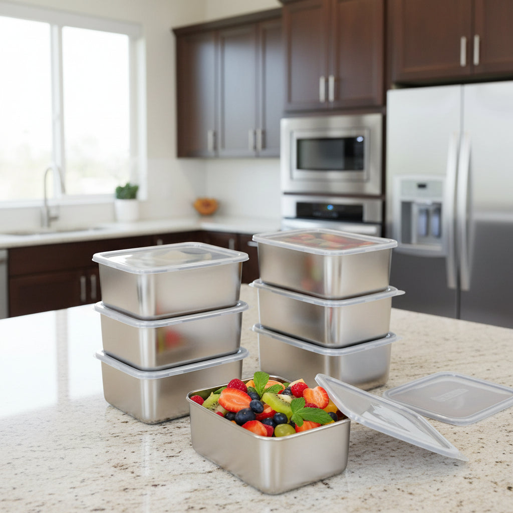7-Piece Stainless Steel Food Storage Containers | Stackable, Leakproof Design | Dishwasher-Safe Meal Prep Solution