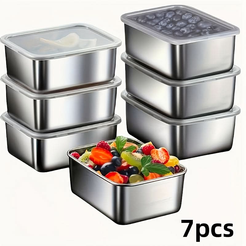 7-Piece Stainless Steel Food Storage Containers | Stackable, Leakproof Design | Dishwasher-Safe Meal Prep Solution