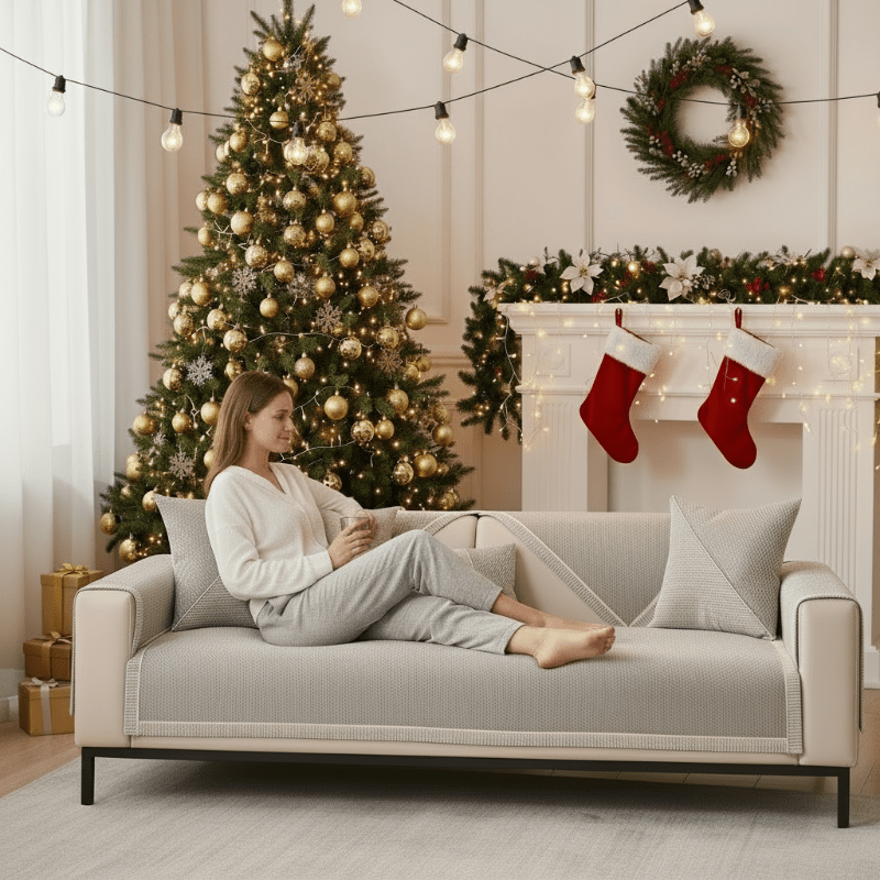 Non-Slip Cotton-Linen Sofa Cover | 7 Colors, 13 Sizes | Breathable All-Season Slipcover to Guard Against Stains & Wear