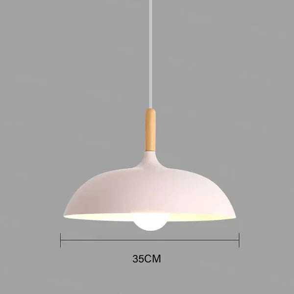 Nordic Oak Wood Light Ceiling Fixture with 35 cm Dome Shade | Energy-Saving LED Pendant for Living Room or Bedroom