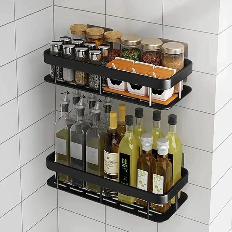 Adhesive No-Drill Bathroom Shelf | Black or Silver, 10 Style & Size Options | Wall-Mount Shower Storage Organizer