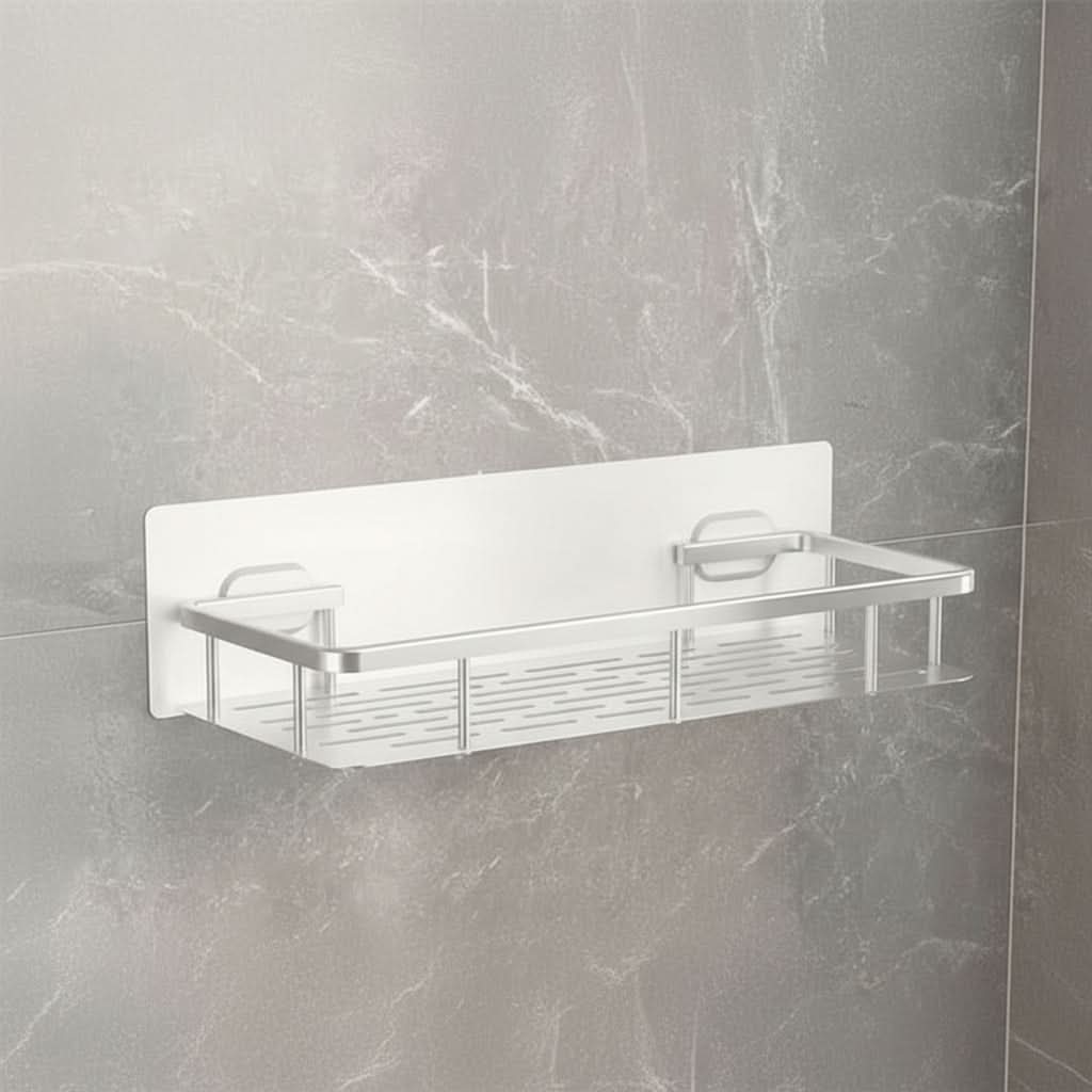 Adhesive No-Drill Bathroom Shelf | Black or Silver, 10 Style & Size Options | Wall-Mount Shower Storage Organizer