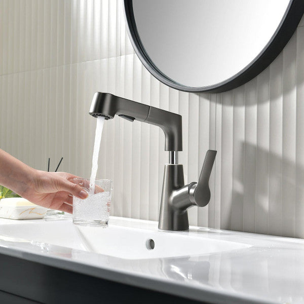 Bathroom Faucet with a Pull Out Sprayer That Extends 24 Inches | Rotates 360 Degrees, Two Modes | Brass Body, Ceramic Valve