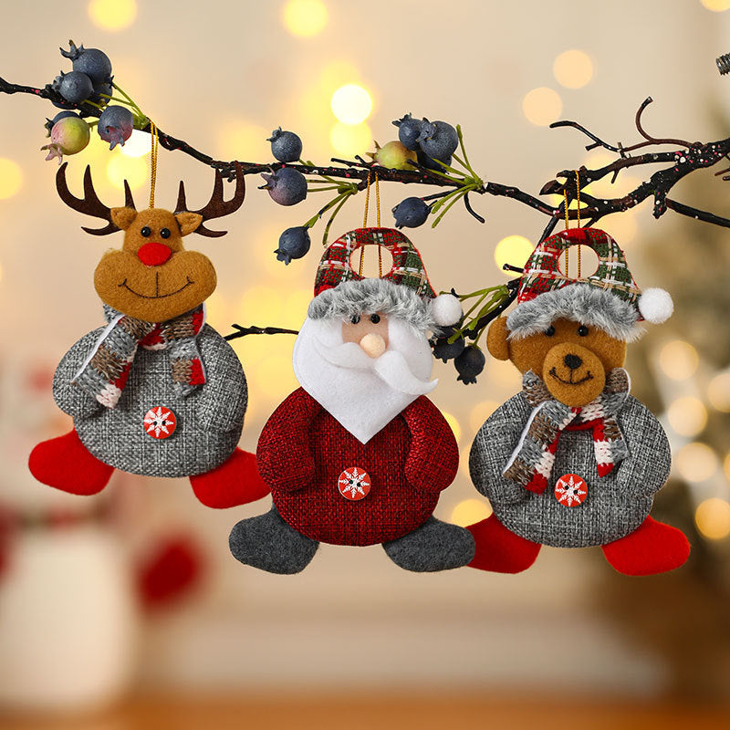 Santa Figurine Ornaments for Christmas Trees | Red Outfit with Plaid Hat and Fluffy Trim | Lightweight Design, Four Styles