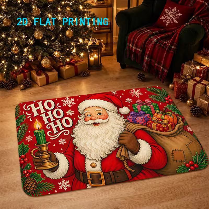 Christmas Door Mat with Reindeer and Santa Hat Design | Non-Slip Weather Resistant Fibers | Festive Entryway Decor for Patios