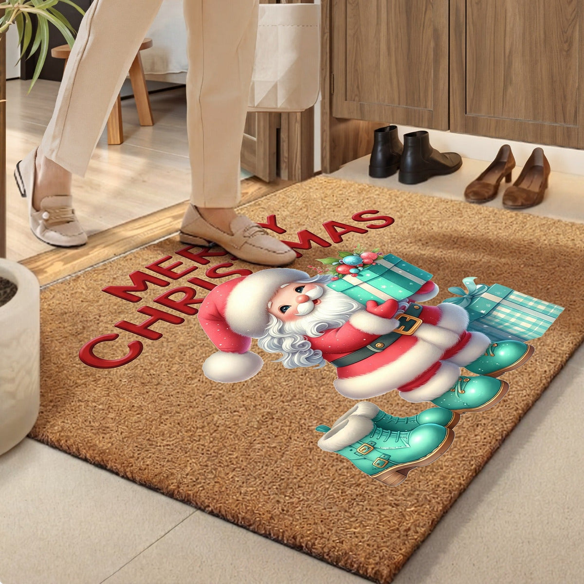 Christmas Welcome Door Mat with Gingerbread Men and Snowflakes | Non-Slip Bottom, Heavy Traffic Build | Entryway Patio Decor