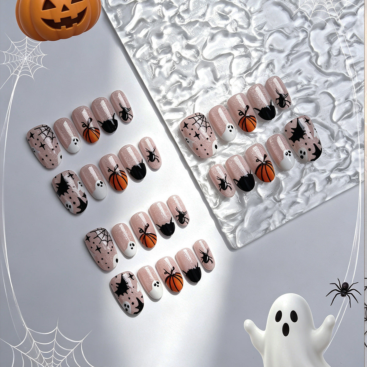 Halloween Press-On Nails | Available in Beige, Yellow | Glue-Free Application in Minutes for Parties and Nights Out