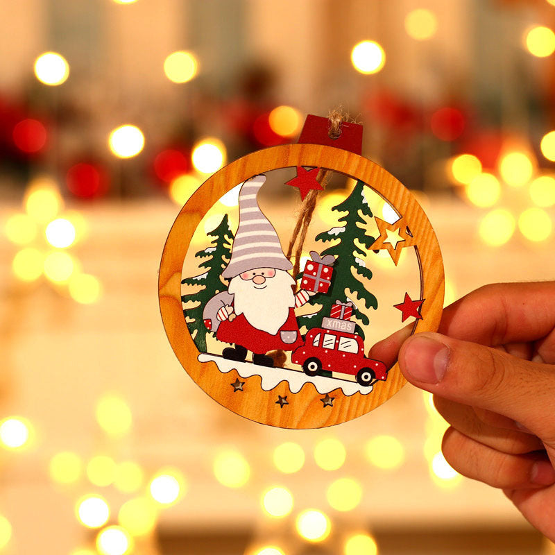 Wooden Christmas Decorations with a Santa, Red Truck and Tree Scene | Hanging Cord Included | 2 Colorways for Branch or Mantel