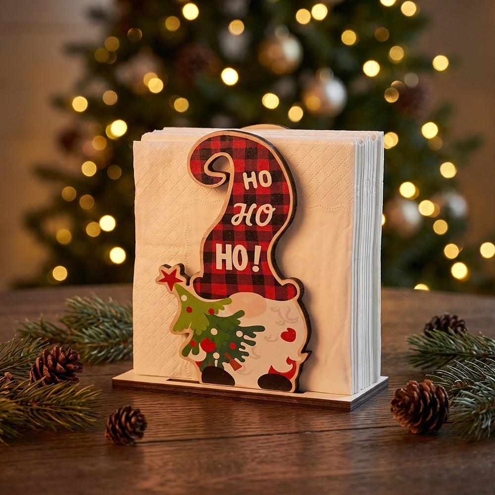 Wooden Christmas Napkin Holder with Gingerbread House Motif | Sturdy Standing Table Decorations | Four Festive Colorways