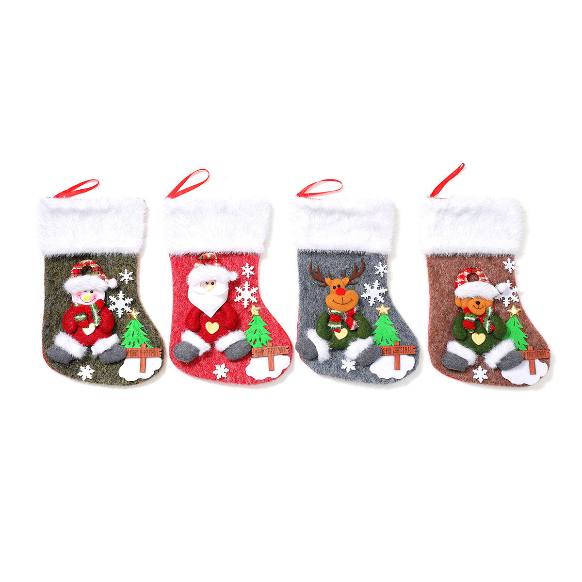 Christmas Stocking with a Snowman and Tree Motif | Soft Durable Fabric with a Roomy Opening | Fireplace Decorations, 4 Designs